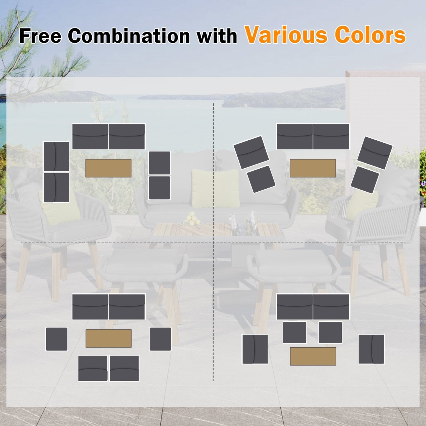 6-Piece Rope Patio Furniture Set, Outdoor Furniture With Acacia Wood Cool Bar Table With Ice Buc
