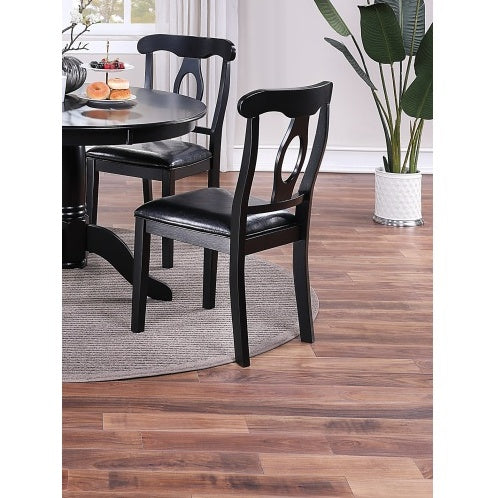 Dining Room 5pc Set Round Table 4x Side Chairs Cushion Fabric Upholstery Seat Rubberwood Black Color Furniture