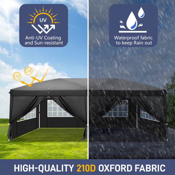 10X20ft Black 6 Sided -4 Window Folding Shed Oxford Cloth