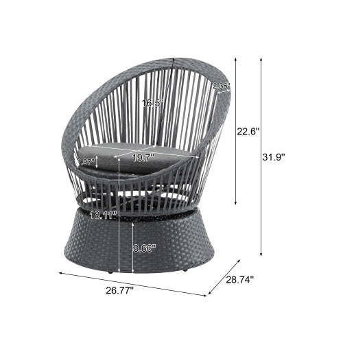 Modern Gray Wicker Lounge Chair with Rattan and Iron Fron Frame
