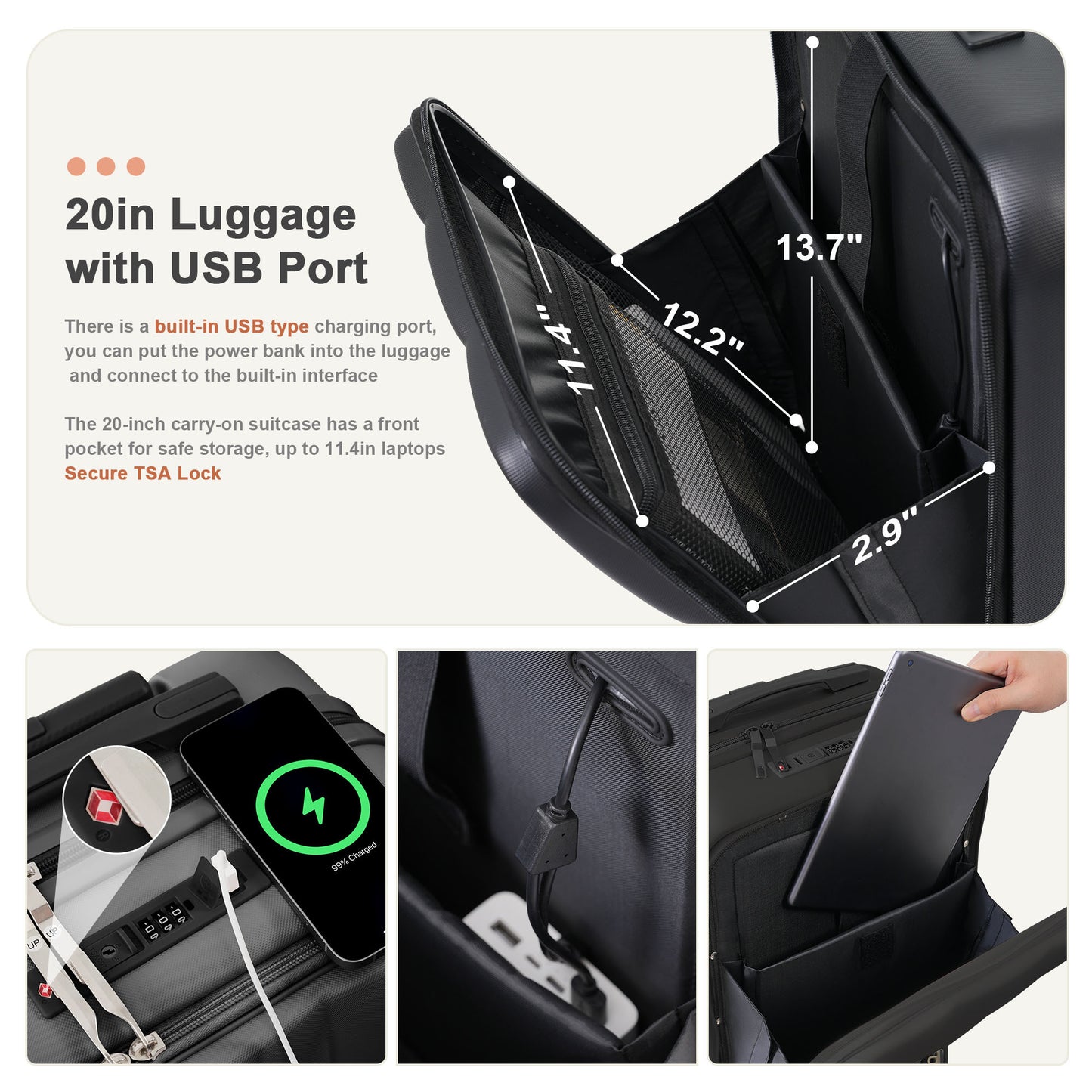 ABS Hard-shell Suitcase With Spinner Wheels, Cup Holders