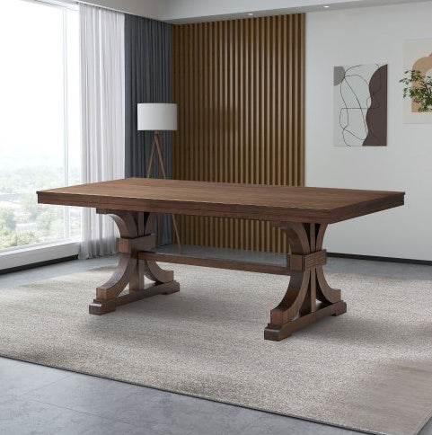 Rectangular Rubber Wood Dining Table For 6-8 With Wooden Trestle Pedestal Base