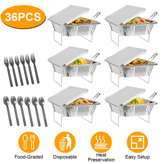36Pcs Disposable Chafing Dish Buffet Set Food Warmers For Party Buffet Server Catering Supplies With Covers Utensils Half Size Food Pans For Parties Events BBQ Catering - ACCA General  Merchandise