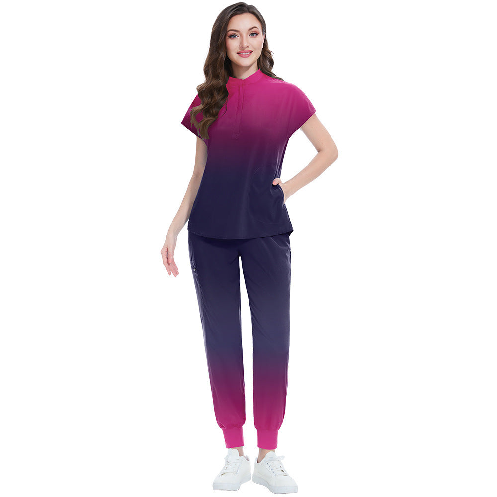 Gradient Color Men's And Women's Same Doctor Nurse Beauty Salon SPA Work Uniforms Suit