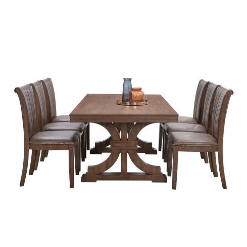 Rectangular Rubber Wood Dining Table For 6-8 With Wooden Trestle Pedestal Base