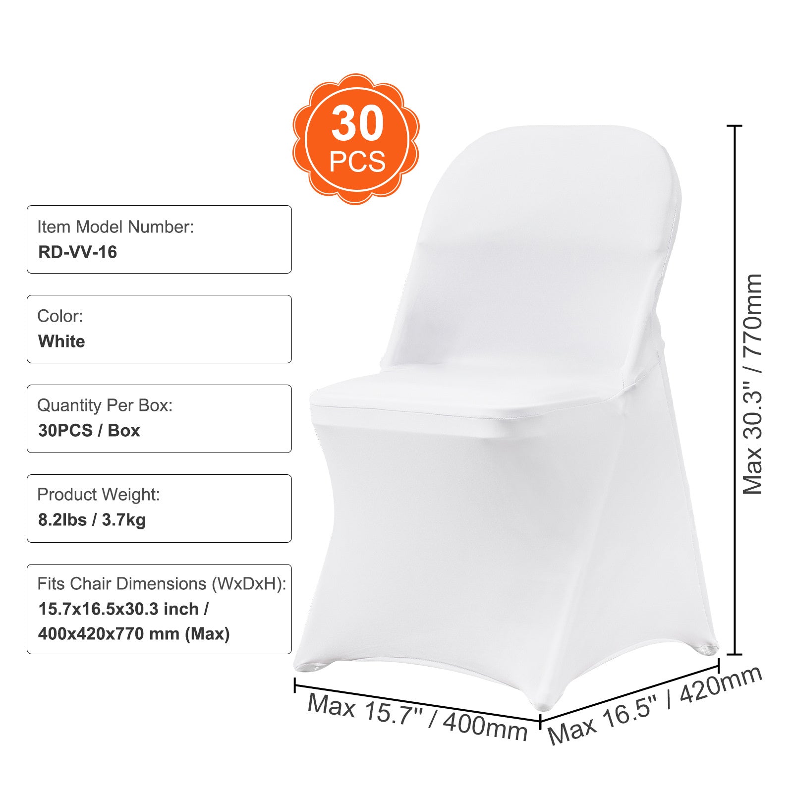 VEVOR White Stretch Spandex Chair Covers - 30 PCS, Folding Kitchen Chairs Cover, Universal Washable Slipcovers Protector, Removable Chair Seat Covers, For Wedding Party Dining Room Banquet Event - ACCA General  Merchandise