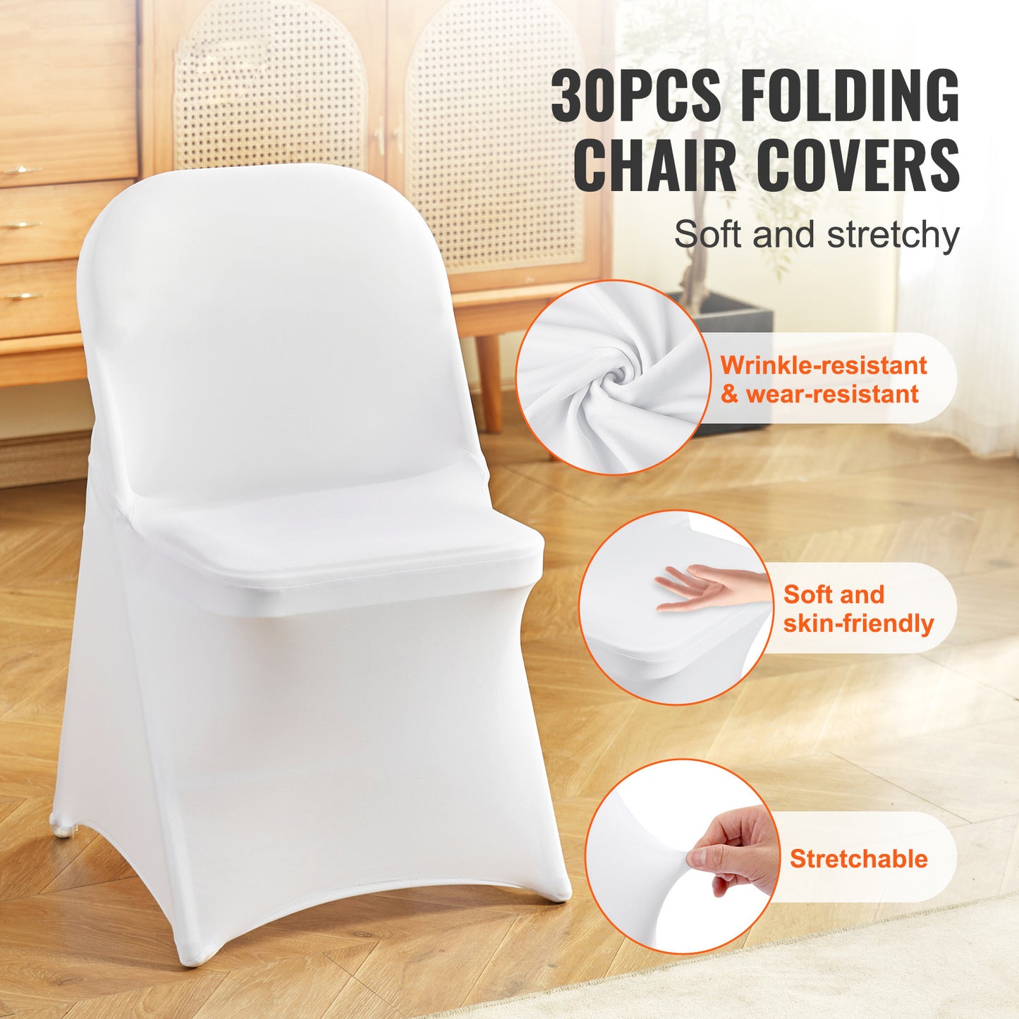 VEVOR White Stretch Spandex Chair Covers - 30 PCS, Folding Kitchen Chairs Cover, Universal Washable Slipcovers Protector, Removable Chair Seat Covers, For Wedding Party Dining Room Banquet Event - ACCA General  Merchandise