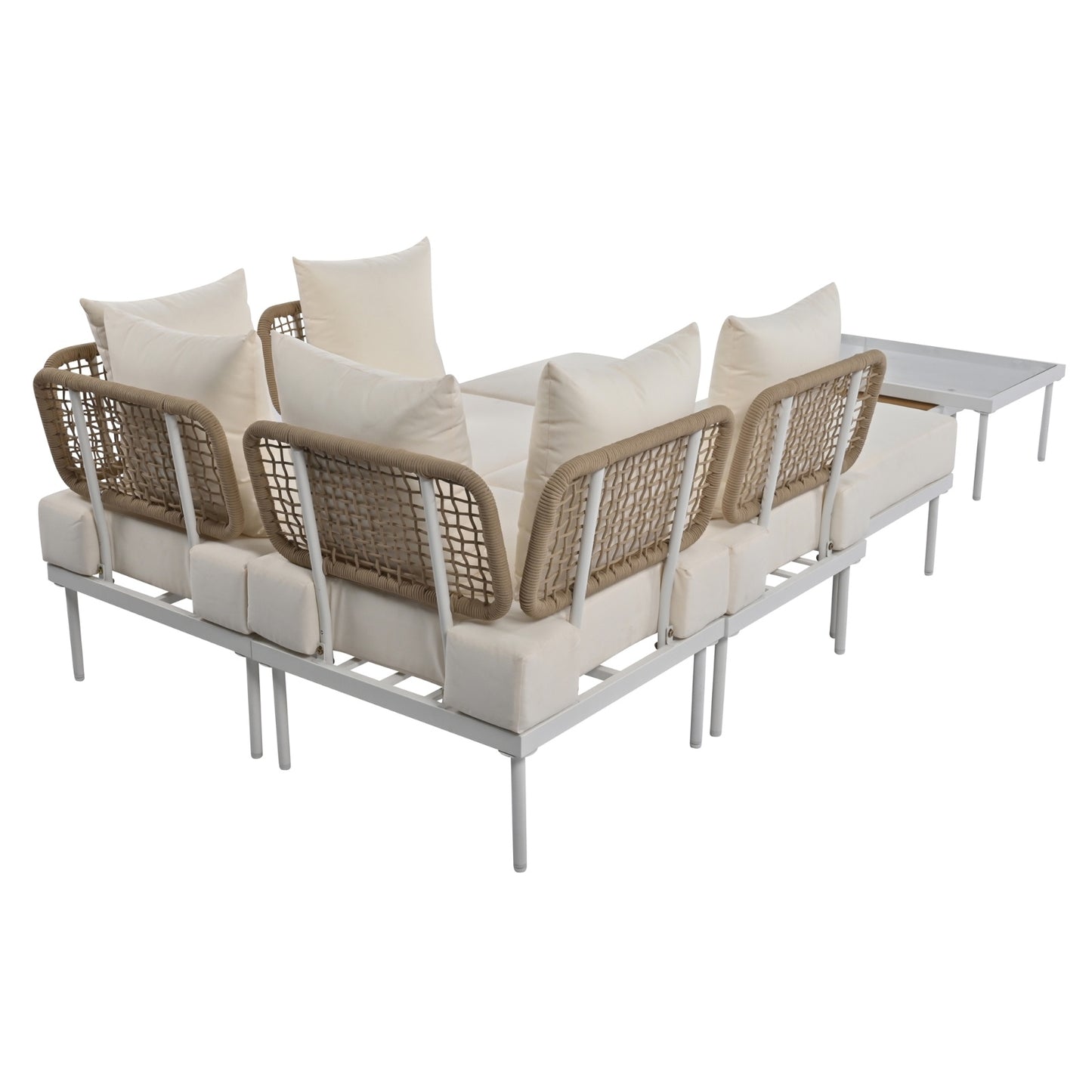TREXM 8-Piece Outdoor Patio Sectional Sofa Set- with Tempered Glass & Wooden Coffee Tables