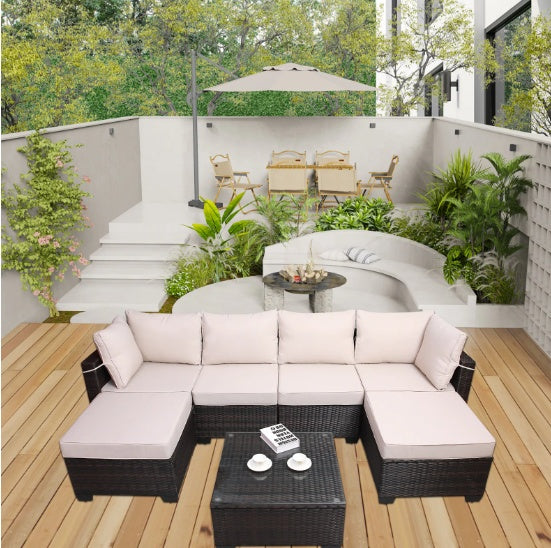 7- Piece Outdoor Patio Sofa Set/ PE Rattan with Coffee Table