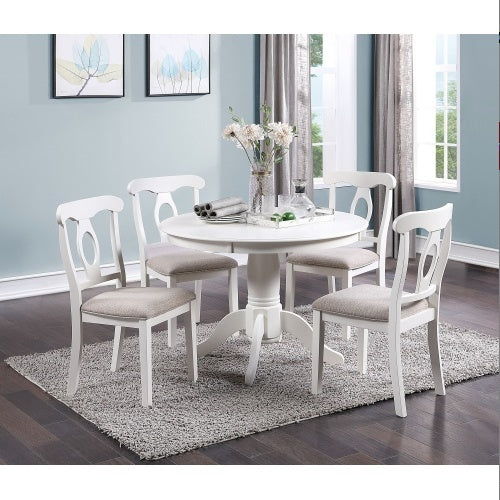 Dining Room 5pc Set Round Table 4x Side Chairs Cushion Fabric Upholstery Seat Rubberwood Black Color Furniture