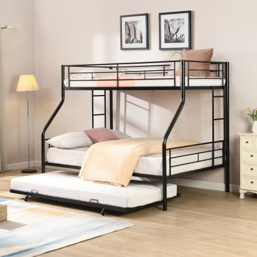 Twin Over Full With Trundle Metal Bunk Bed , No Box Spring Needed, Easy Assemble - ACCA General  Merchandise