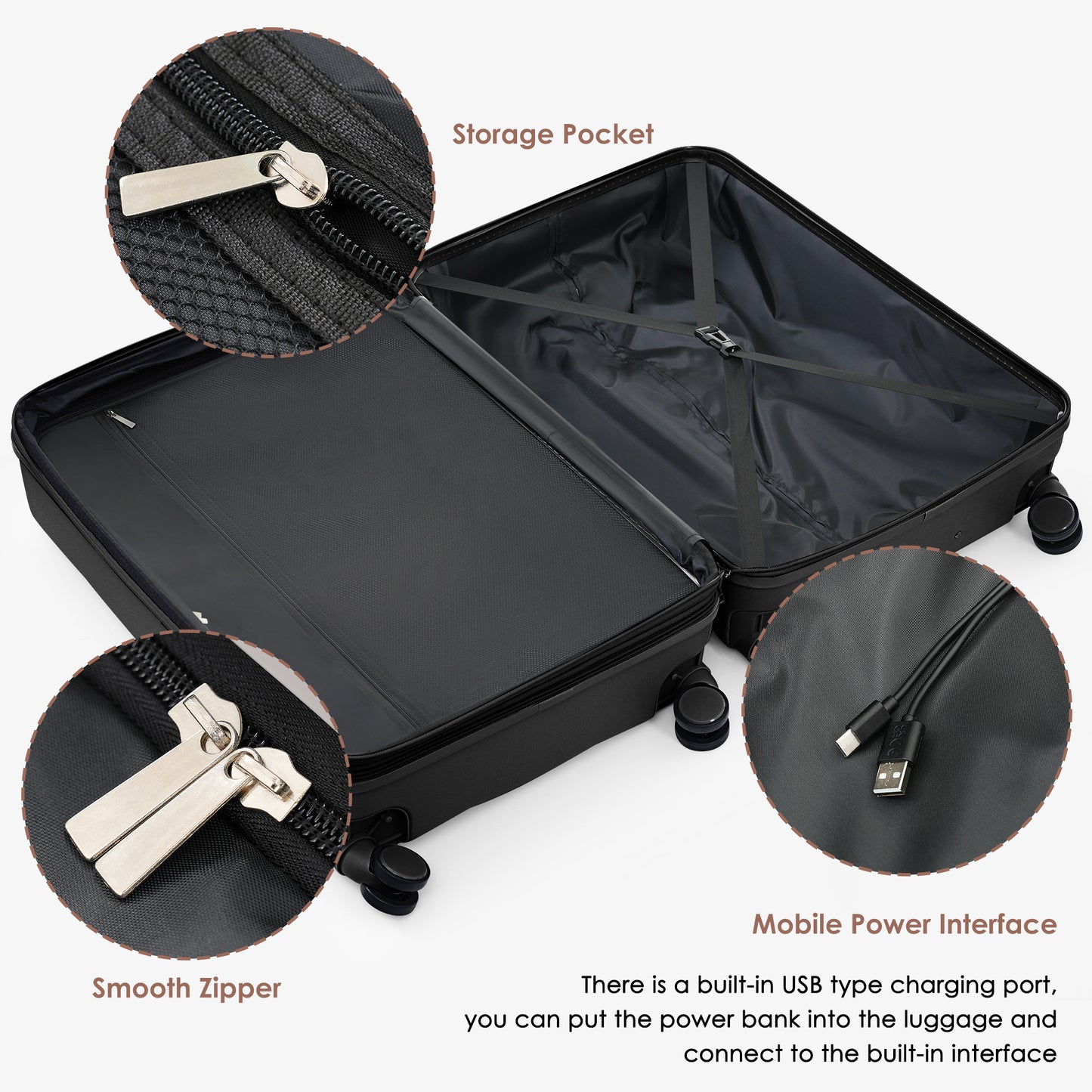 ABS Hard-shell Suitcase With Spinner Wheels, Cup Holders