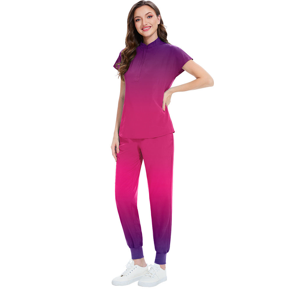 Gradient Color Men's And Women's Same Doctor Nurse Beauty Salon SPA Work Uniforms Suit