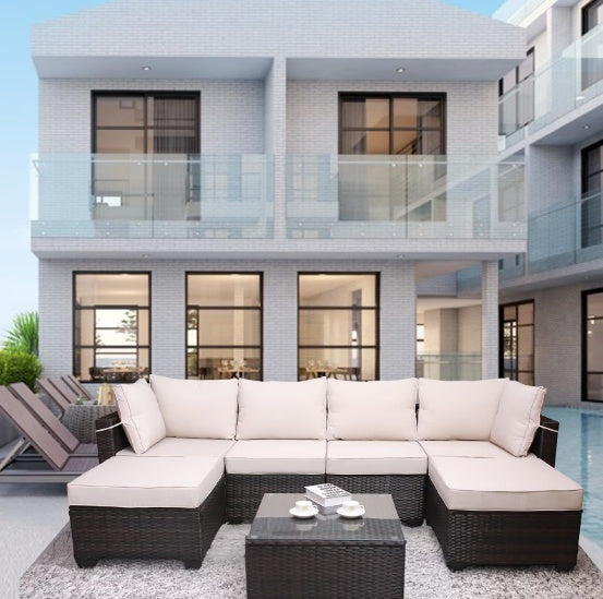 7- Piece Outdoor Patio Sofa Set/ PE Rattan with Coffee Table