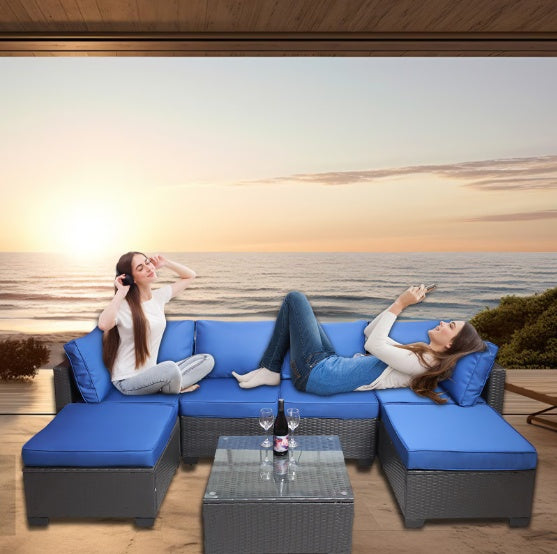 7- Piece Outdoor Patio Sofa Set/ PE Rattan with Coffee Table