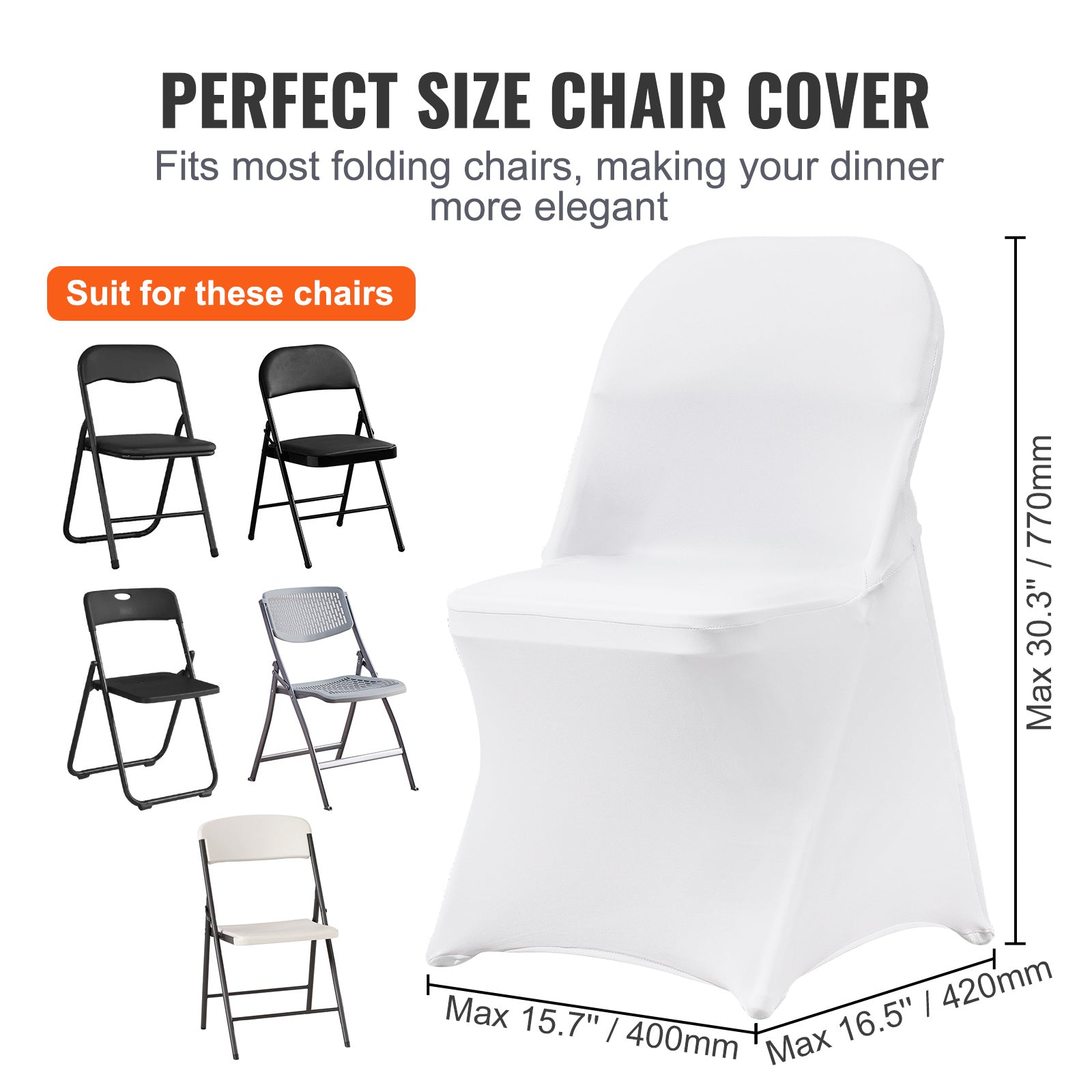 VEVOR White Stretch Spandex Chair Covers - 30 PCS, Folding Kitchen Chairs Cover, Universal Washable Slipcovers Protector, Removable Chair Seat Covers, For Wedding Party Dining Room Banquet Event - ACCA General  Merchandise