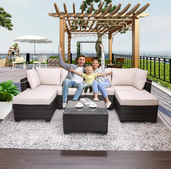7- Piece Outdoor Patio Sofa Set/ PE Rattan with Coffee Table