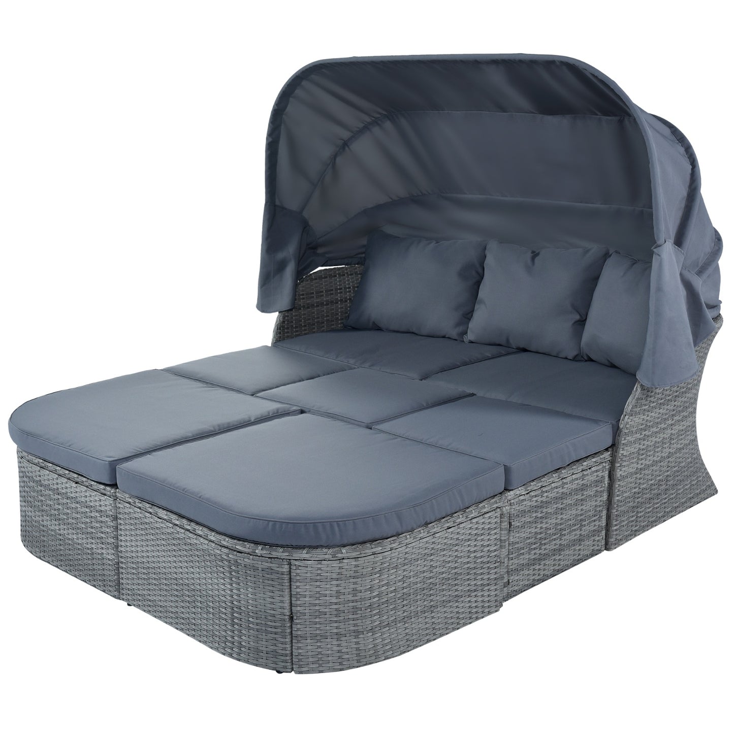 U_STYLE Outdoor Patio Daybed Set with Retractable Canopy – All-Weather Wicker Sunbed Conversation Furniture