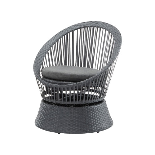 Modern Gray Wicker Lounge Chair with Rattan and Iron Fron Frame