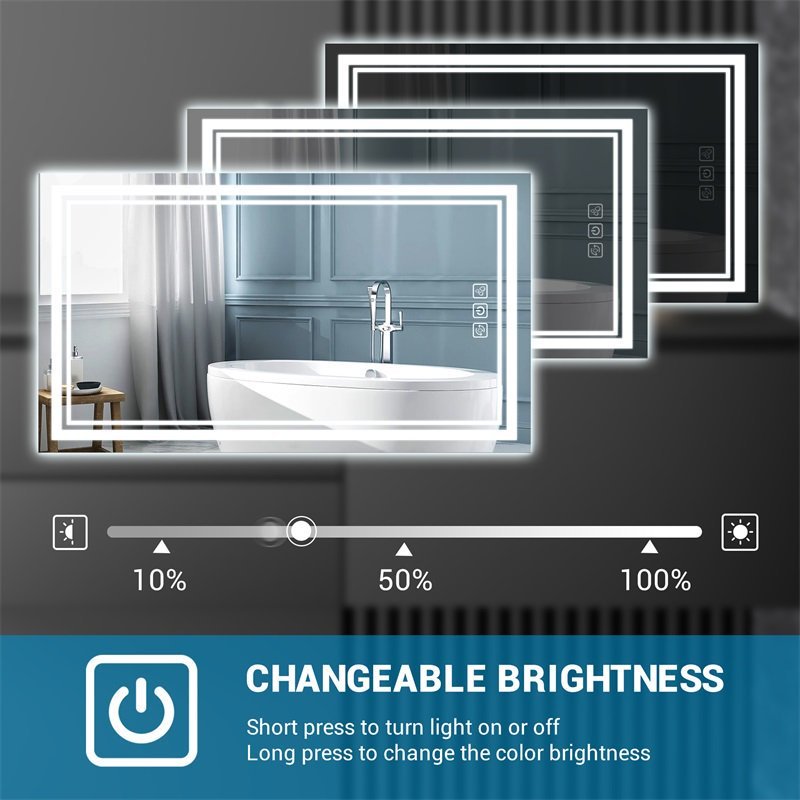 LED Bathroom Mirror With Lights Wall Vanity LED Mirror Stepless Dimmable, Double Front And Backlight, Anti-Fog, Memory Smart Mirror For Bathroom