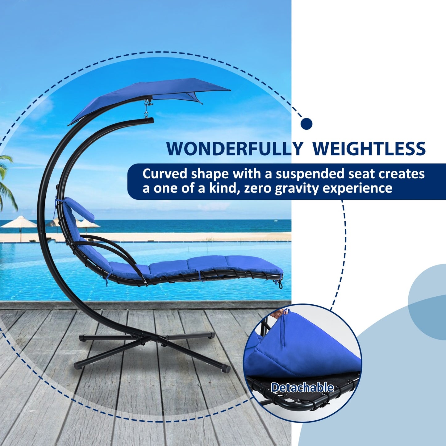 Outdoor Swing Chair with Built-in Pillow