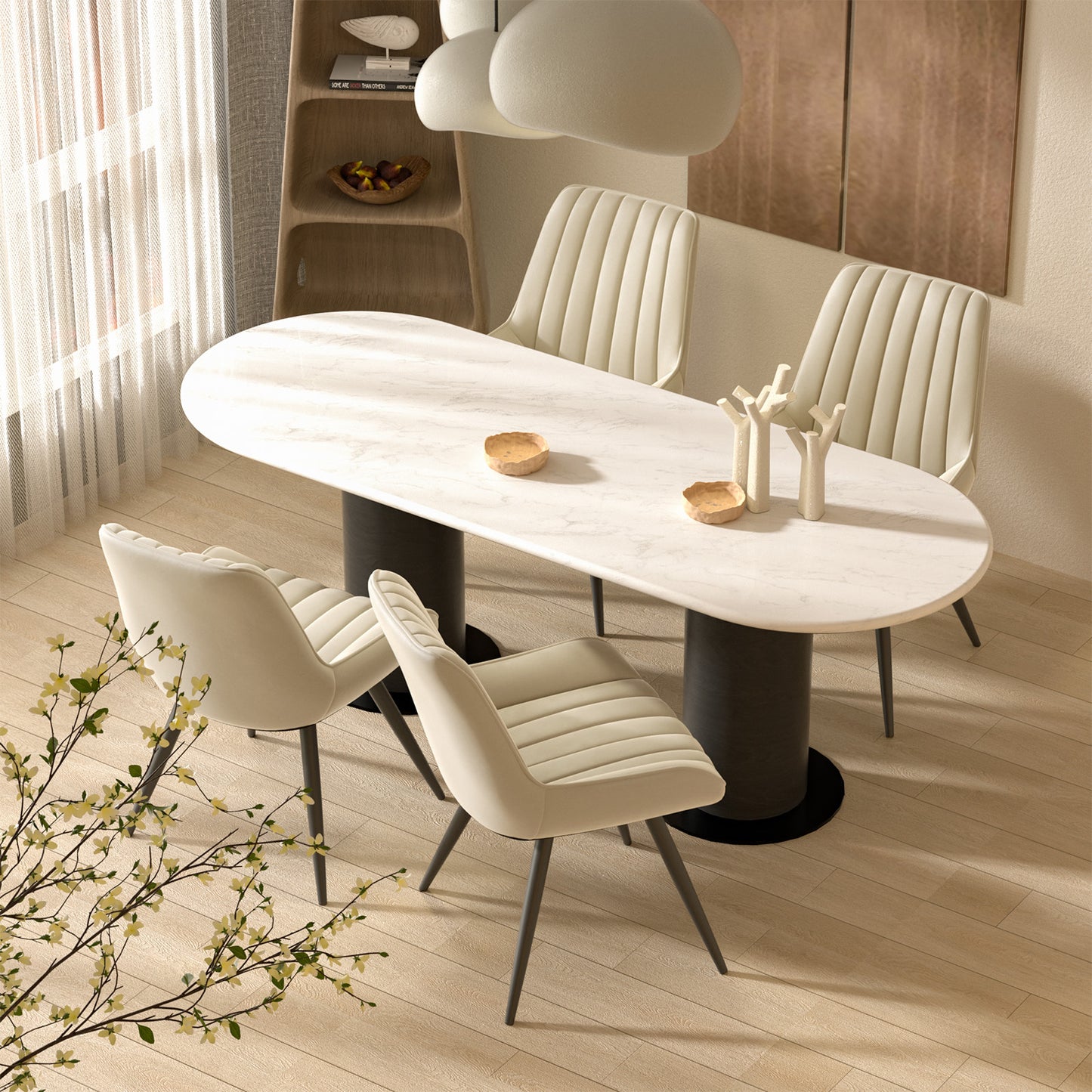 Soft Suede Fabric Cushioned Chairs with Rectangular Dinner Table
