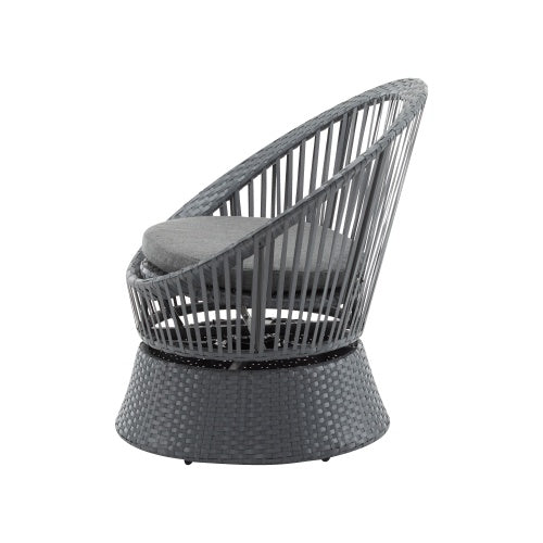 Modern Gray Wicker Lounge Chair with Rattan and Iron Fron Frame