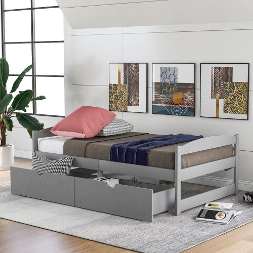 Twin Size Platform Bed, With Two Drawers, Gray - ACCA General  Merchandise