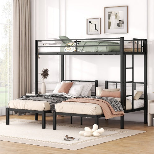 Twin Over Twin Twin Bunk Beds For 3, Twin XL Over Twin Twin Bunk Bed Metal Triple Bunk Bed, Black - ACCA General  Merchandise