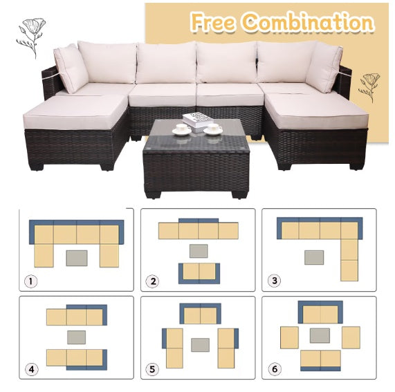 7- Piece Outdoor Patio Sofa Set/ PE Rattan with Coffee Table