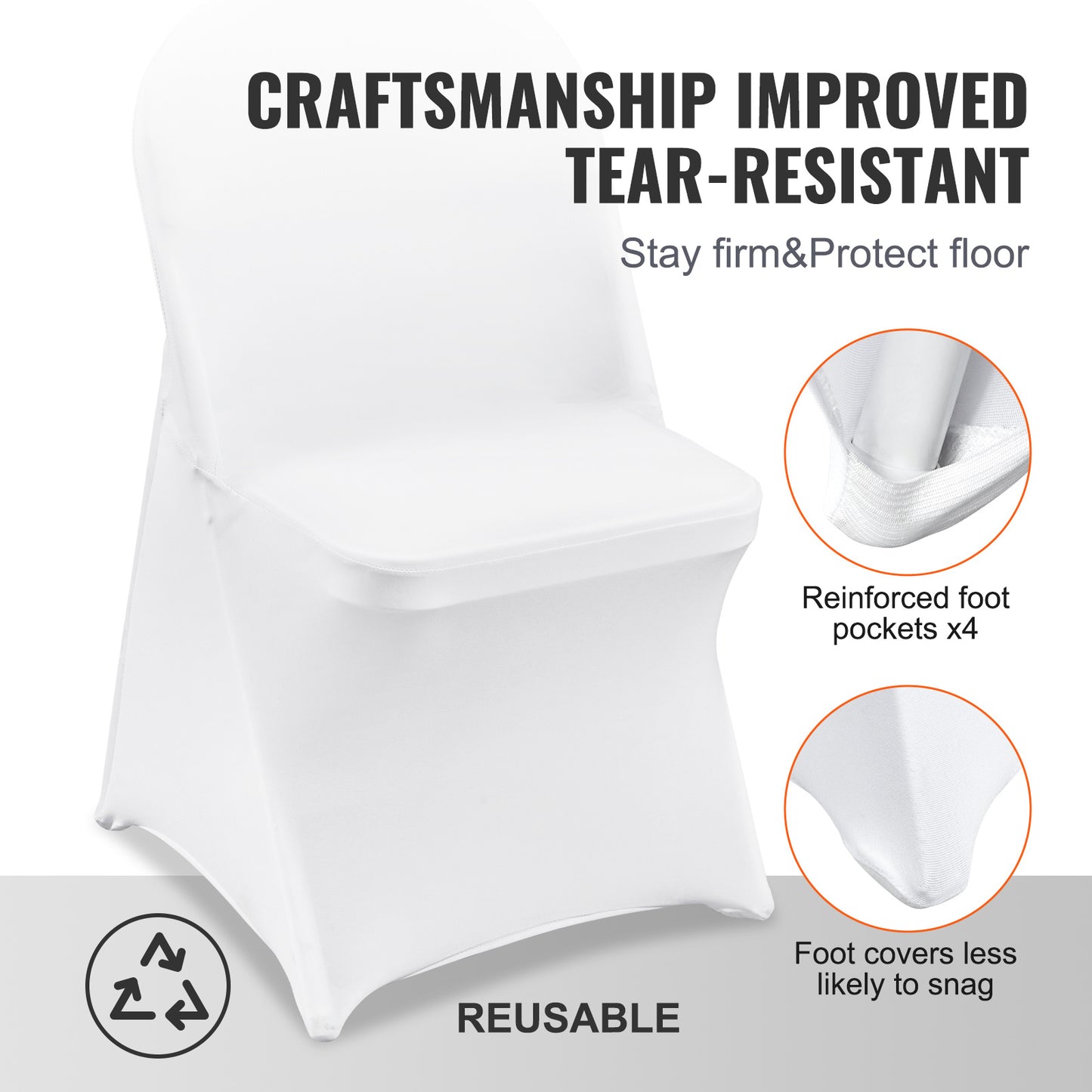 VEVOR White Stretch Spandex Chair Covers - 30 PCS, Folding Kitchen Chairs Cover, Universal Washable Slipcovers Protector, Removable Chair Seat Covers, For Wedding Party Dining Room Banquet Event - ACCA General  Merchandise