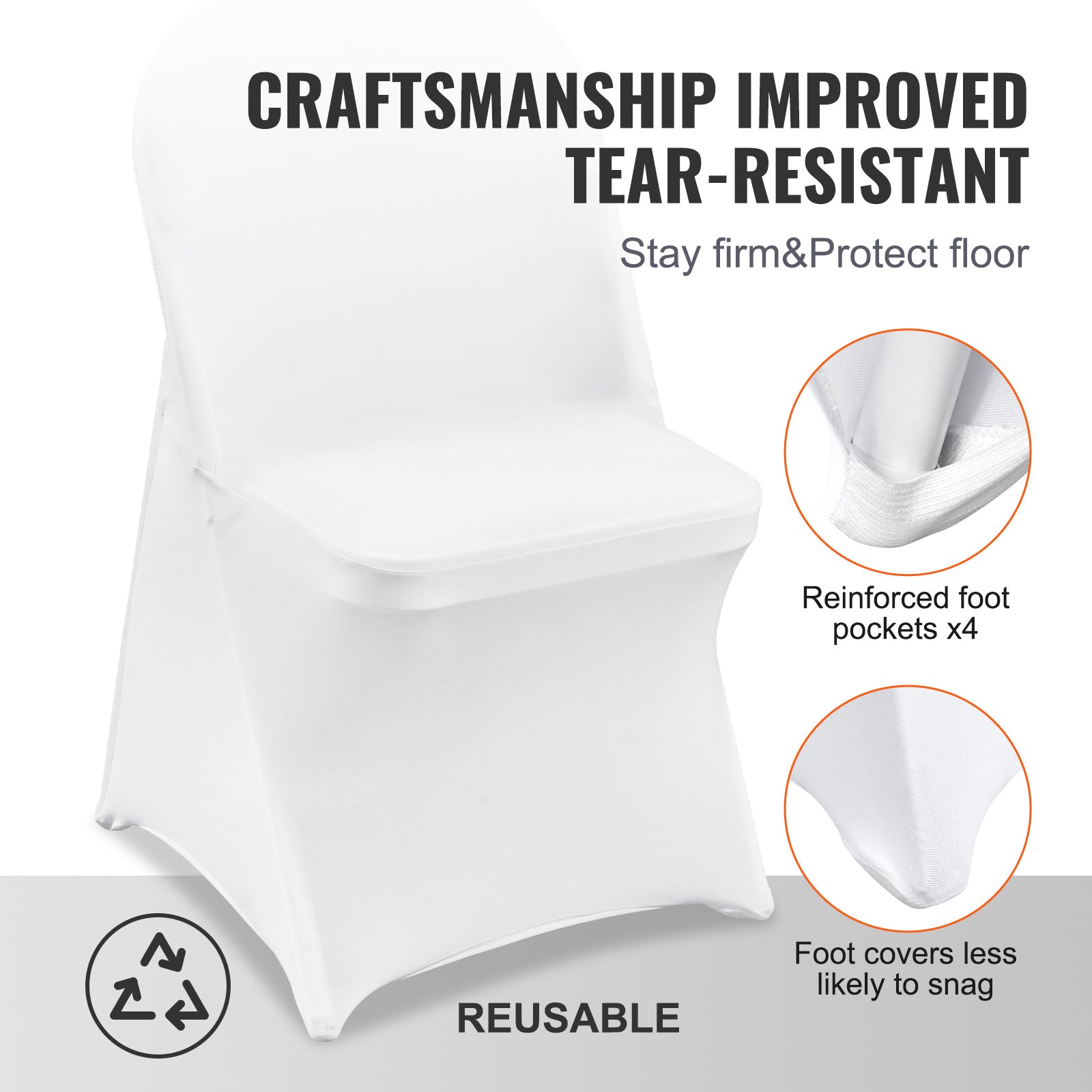 VEVOR White Stretch Spandex Chair Covers - 30 PCS, Folding Kitchen Chairs Cover, Universal Washable Slipcovers Protector, Removable Chair Seat Covers, For Wedding Party Dining Room Banquet Event - ACCA General  Merchandise