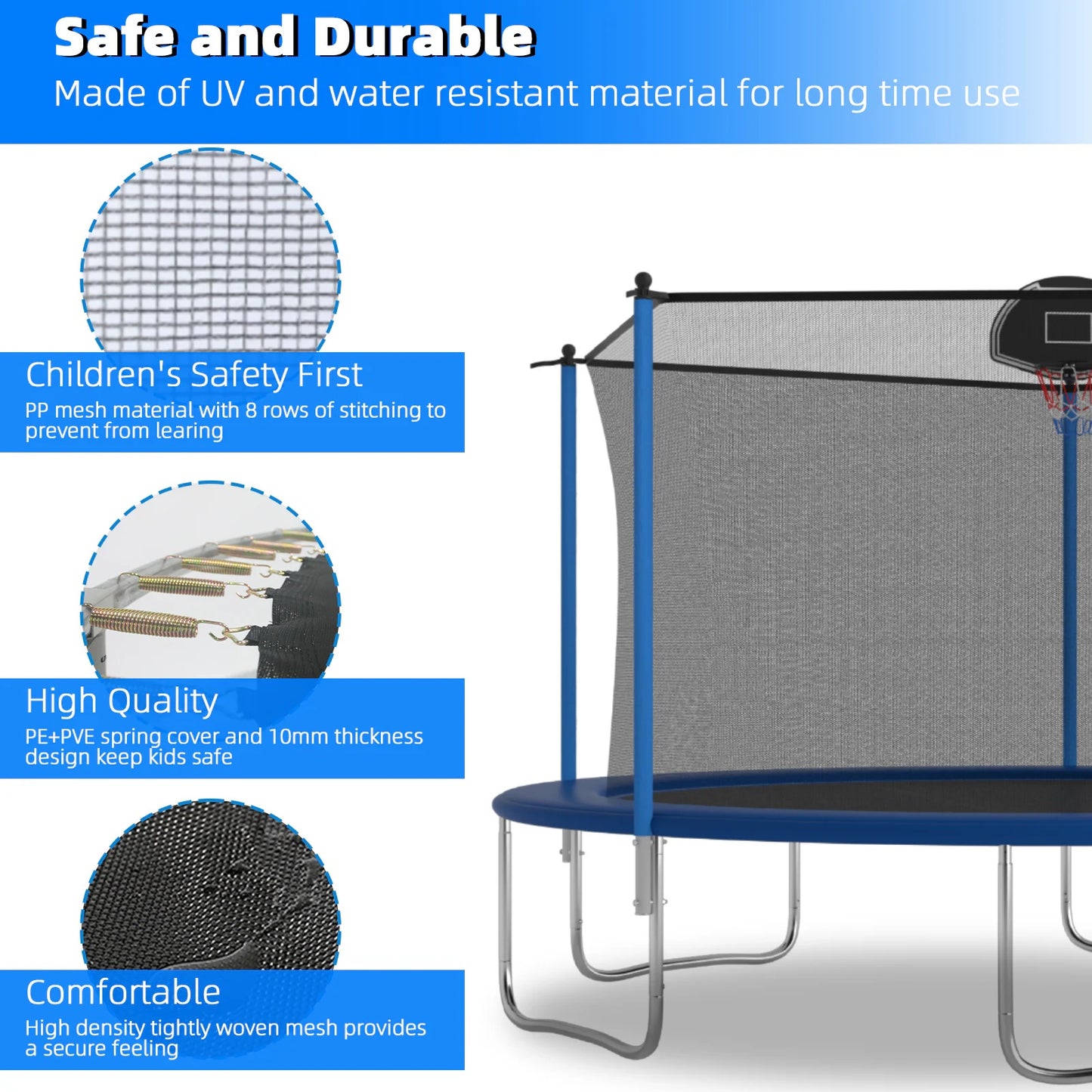 14 FT TRAMPOLINE INSIDE SAFETY NET WITH BASKETBALL HOOP