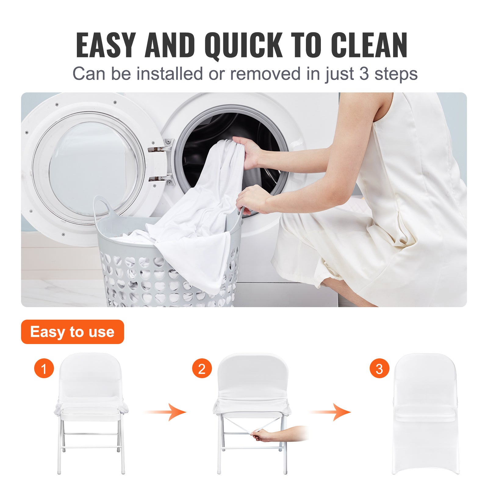 VEVOR White Stretch Spandex Chair Covers - 30 PCS, Folding Kitchen Chairs Cover, Universal Washable Slipcovers Protector, Removable Chair Seat Covers, For Wedding Party Dining Room Banquet Event - ACCA General  Merchandise