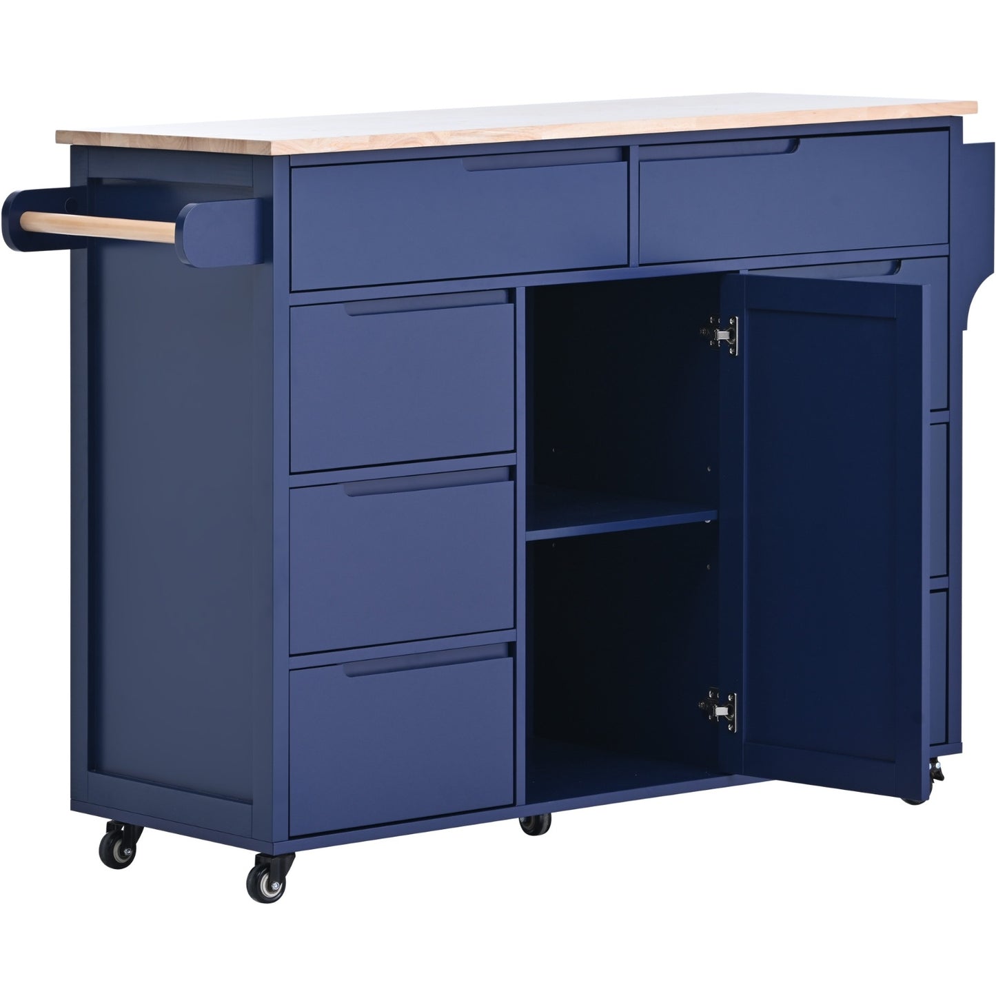 Store Kitchen Cart with Rubber Wood Top, 8 Handle-Free Drawers