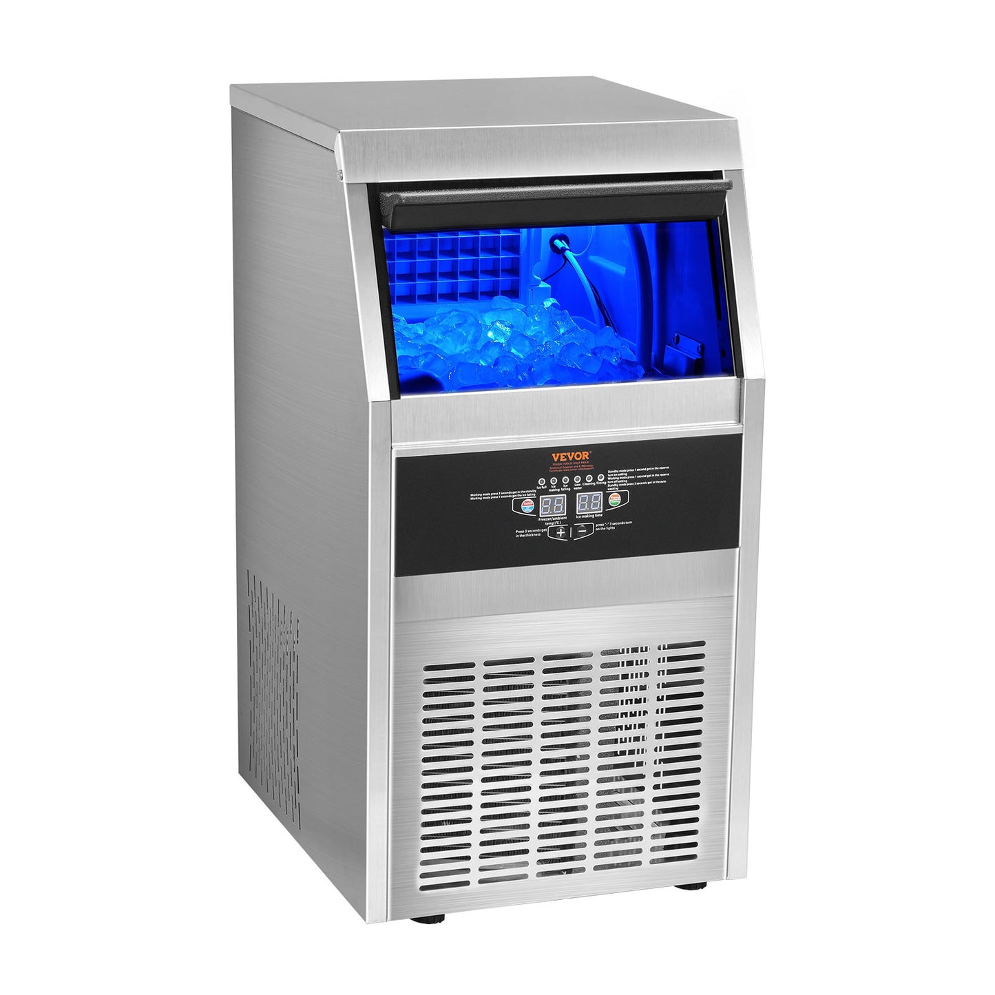 VEVOR 110V Commercial Ice Maker 80LBS 24H With 24lbs Storage Capacity Stainless Steel Commercial Ice Machine 40 Ice Cubes Per Plate Industrial Ice Maker Machine Auto Clean For Bar Home Supermarkets