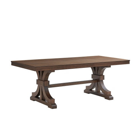 Rectangular Rubber Wood Dining Table For 6-8 With Wooden Trestle Pedestal Base
