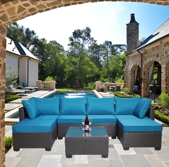 7- Piece Outdoor Patio Sofa Set/ PE Rattan with Coffee Table