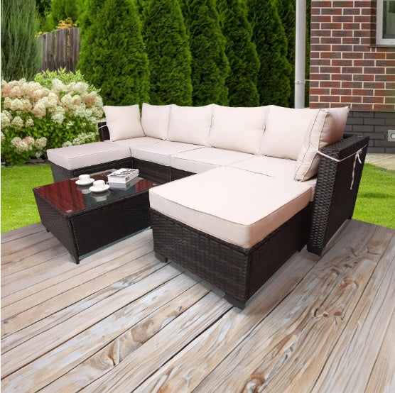 7- Piece Outdoor Patio Sofa Set/ PE Rattan with Coffee Table