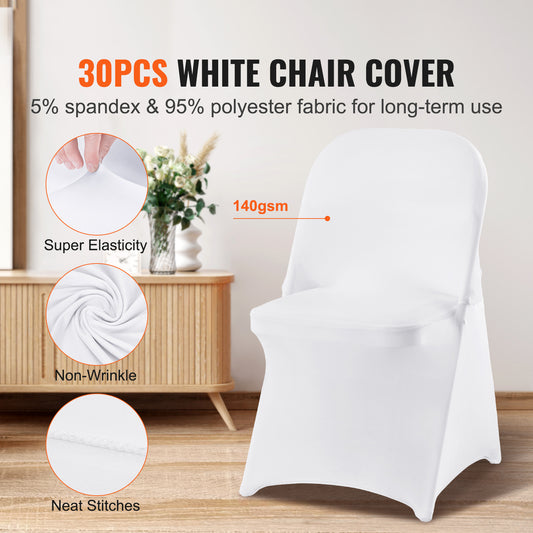 VEVOR White Stretch Spandex Chair Covers - 30 PCS, Folding Kitchen Chairs Cover, Universal Washable Slipcovers Protector, Removable Chair Seat Covers, For Wedding Party Dining Room Banquet Event - ACCA General  Merchandise
