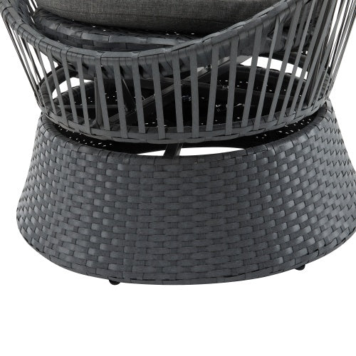 Modern Gray Wicker Lounge Chair with Rattan and Iron Fron Frame