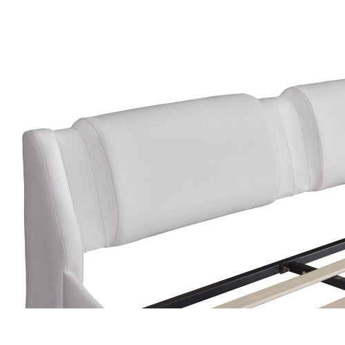 Queen Size Upholstered Faux Leather Platform Bed With LED Light Bed Frame With Slatted - White - ACCA General  Merchandise