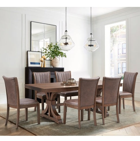 Rectangular Rubber Wood Dining Table For 6-8 With Wooden Trestle Pedestal Base