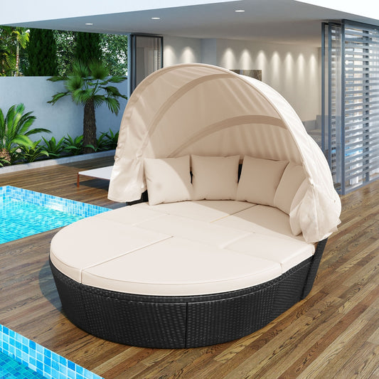 Circular Outdoor  Retractable Canopy Willow Bath Bed