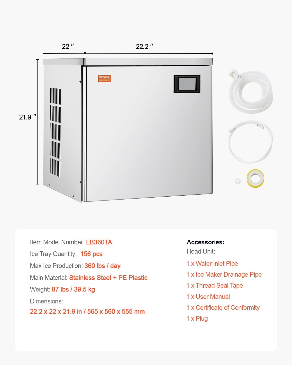 Commercial Ice Maker Machine 360 Lbs Day Self-Cleaning Ice Machine - Head Only