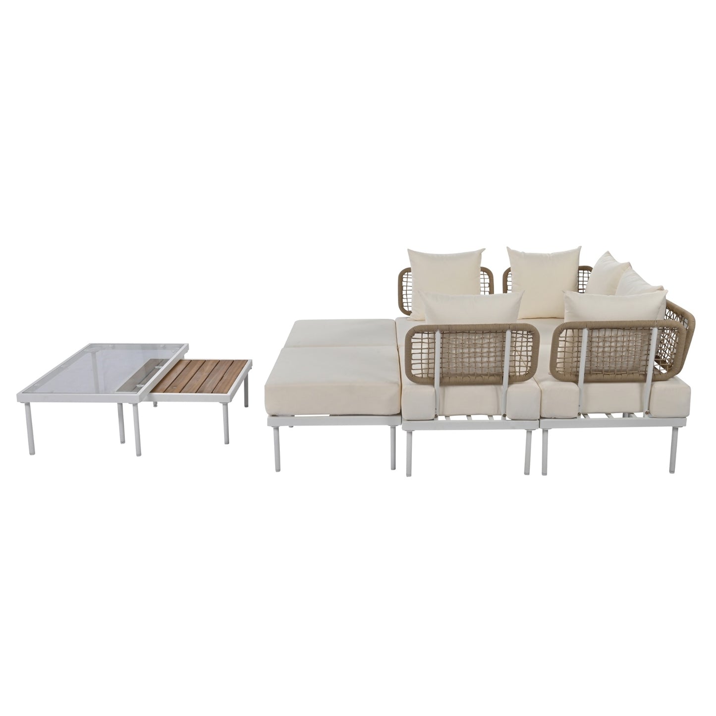 TREXM 8-Piece Outdoor Patio Sectional Sofa Set- with Tempered Glass & Wooden Coffee Tables