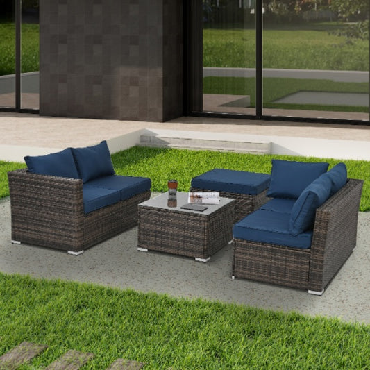 Patio Furniture, 4 Set Wicker Furniture With Tempered Glass Coffee Table