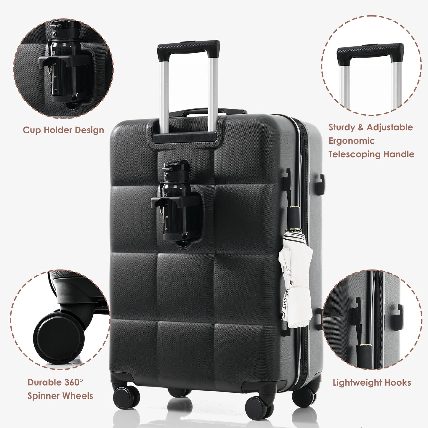 ABS Hard-shell Suitcase With Spinner Wheels, Cup Holders
