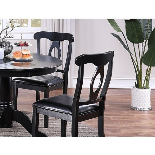 Dining Room 5pc Set Round Table 4x Side Chairs Cushion Fabric Upholstery Seat Rubberwood Black Color Furniture
