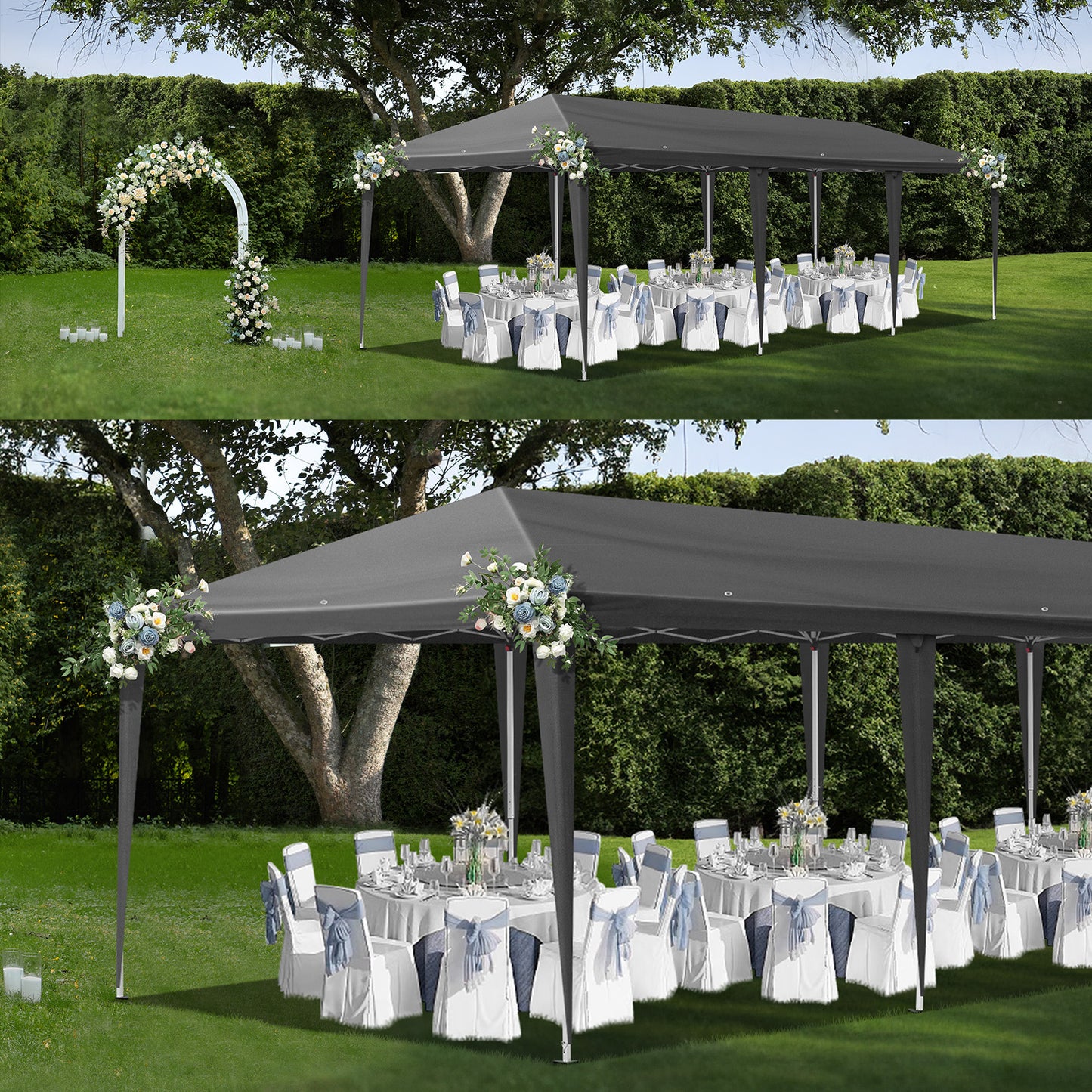 10x30ft Dark Grey, No Fence, Folding Shed Oxford Cloth White Spray Plastic Frame With 8 Sandbags With Tug Bag